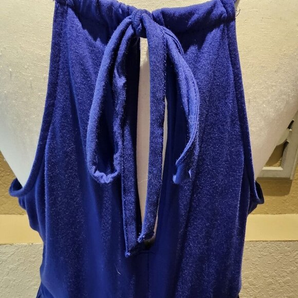 Old Navy Women's Boho Cami, Halter Blue Maxi Dress Size L W Ruffle Hem - Picture 2 of 7